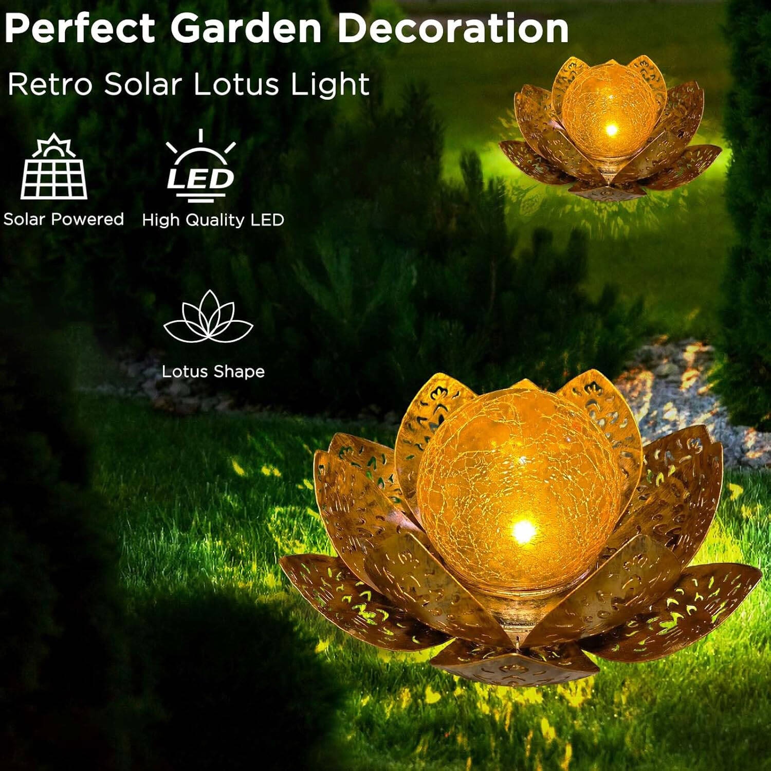 Garden Ornaments Outdoor Solar Powered Lotus Light with - Image 4