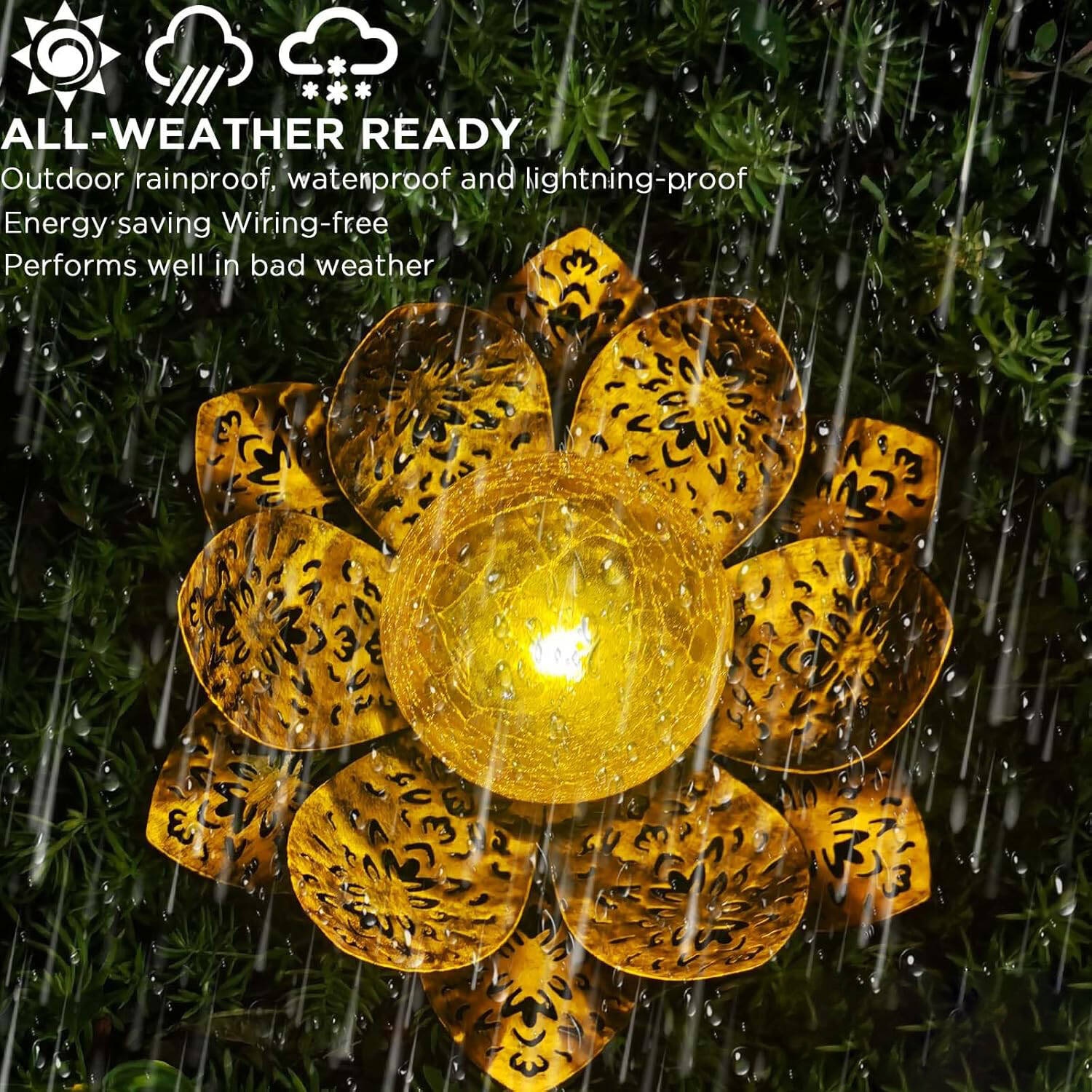 Garden Ornaments Outdoor Solar Powered Lotus Light with - Image 5