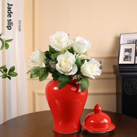 Entryway Red Ceramic Vase - Leonard & Hazel