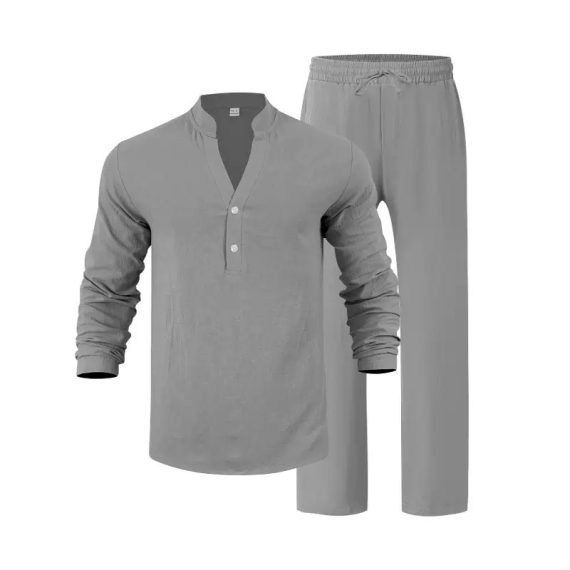 Mens Loose-Fit Long-Sleeved Suit Casual Breathable V-Neck