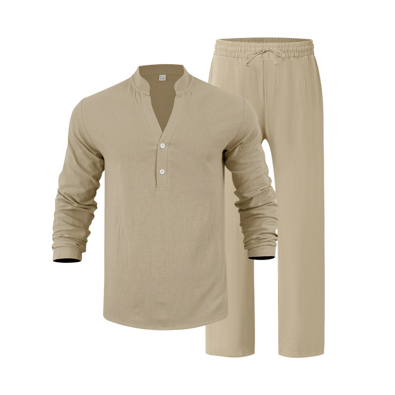 Mens Loose-Fit Long-Sleeved Suit Casual Breathable V-Neck - Image 4