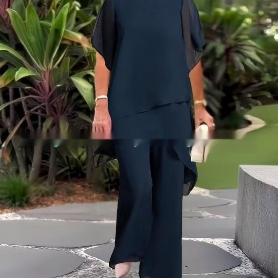 Elegant Chiffon Solid-Color Loose Irregular Fashionable Set