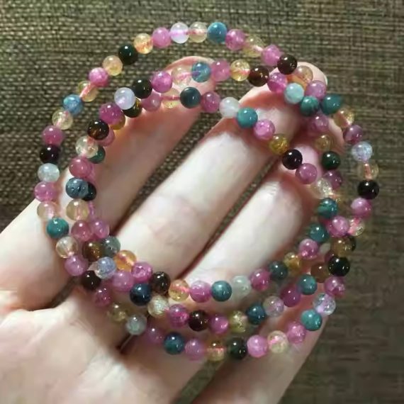 Natural Tourmaline Colorful Multi-Layer Crystal Bracelet
