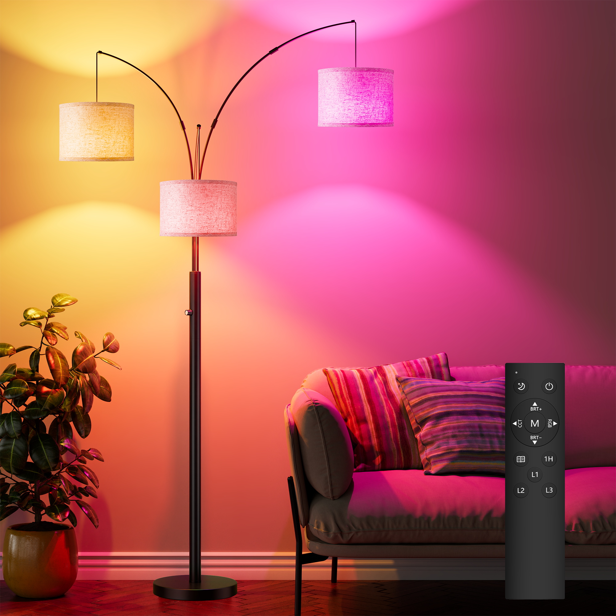 Three-Color Temperature & Dimmable Three-Head Floor Lamp - Image 3