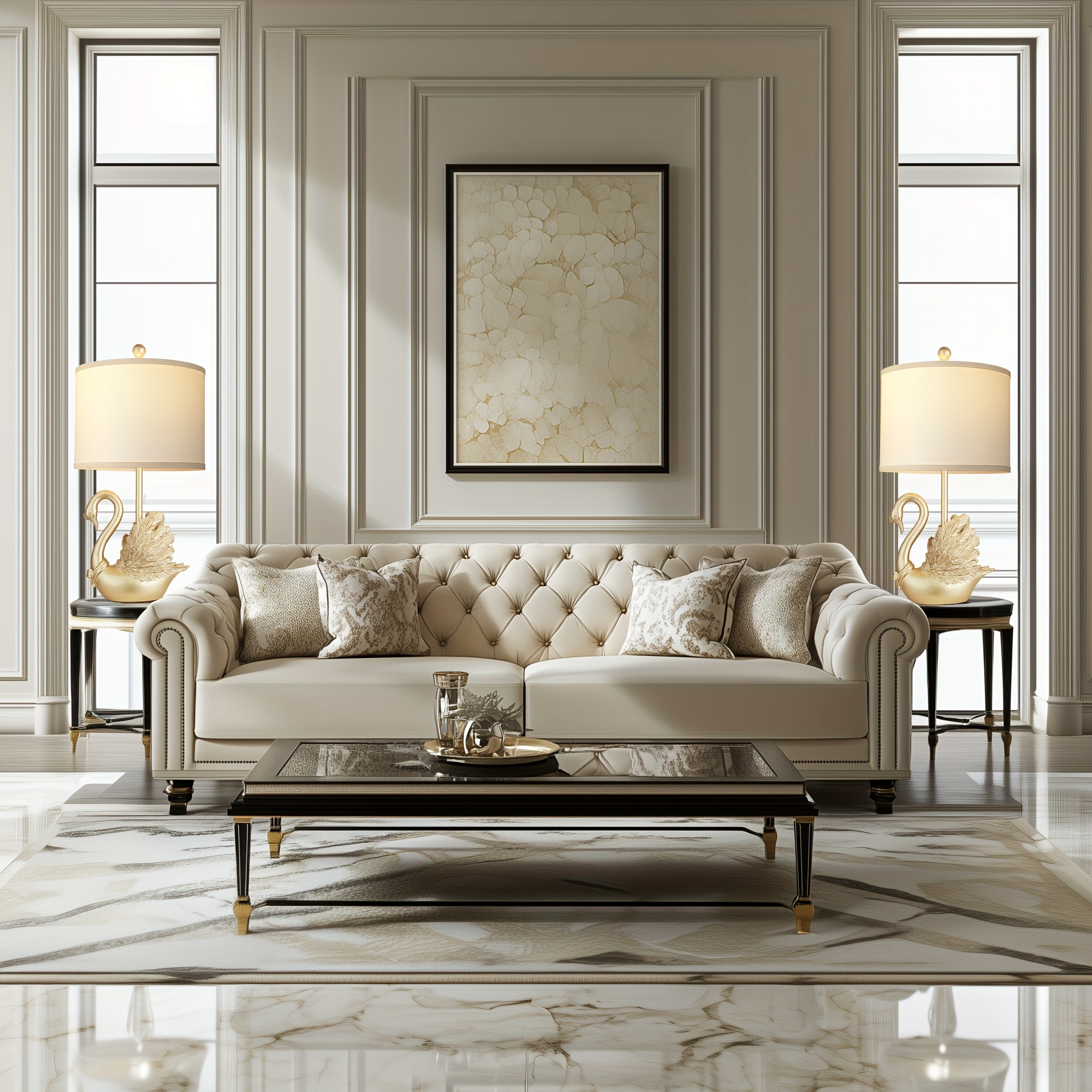 Two-Piece Set Of Table Lamps Golden Brass Swan Table Lamp - Image 4