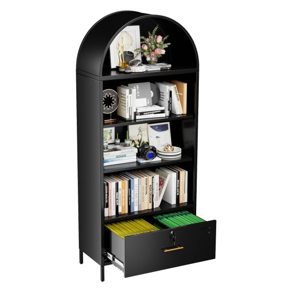 Aobabo 72.8Inch H Metal Arched Bookcase with 2 Adjustable
