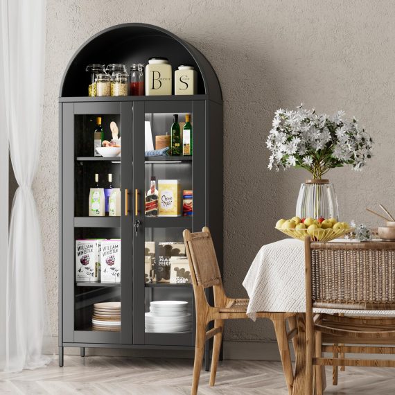 78.74Inch H Metal Arched Cabinet with Lock and Led Light