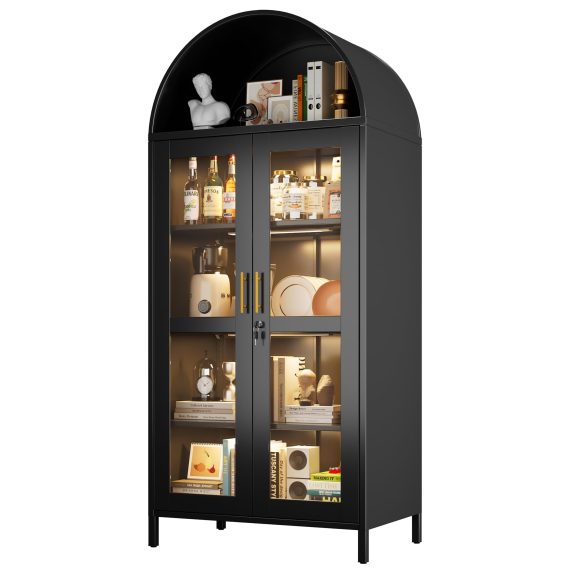 78.74Inch H Metal Arched Cabinet with Lock and Led Light