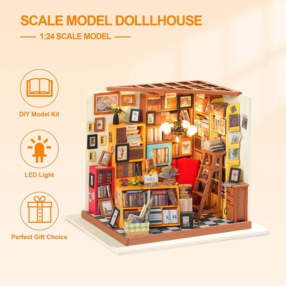 Rolife Mini House Set, Sam'S Study, Mini Dollhouse, 3D Pu