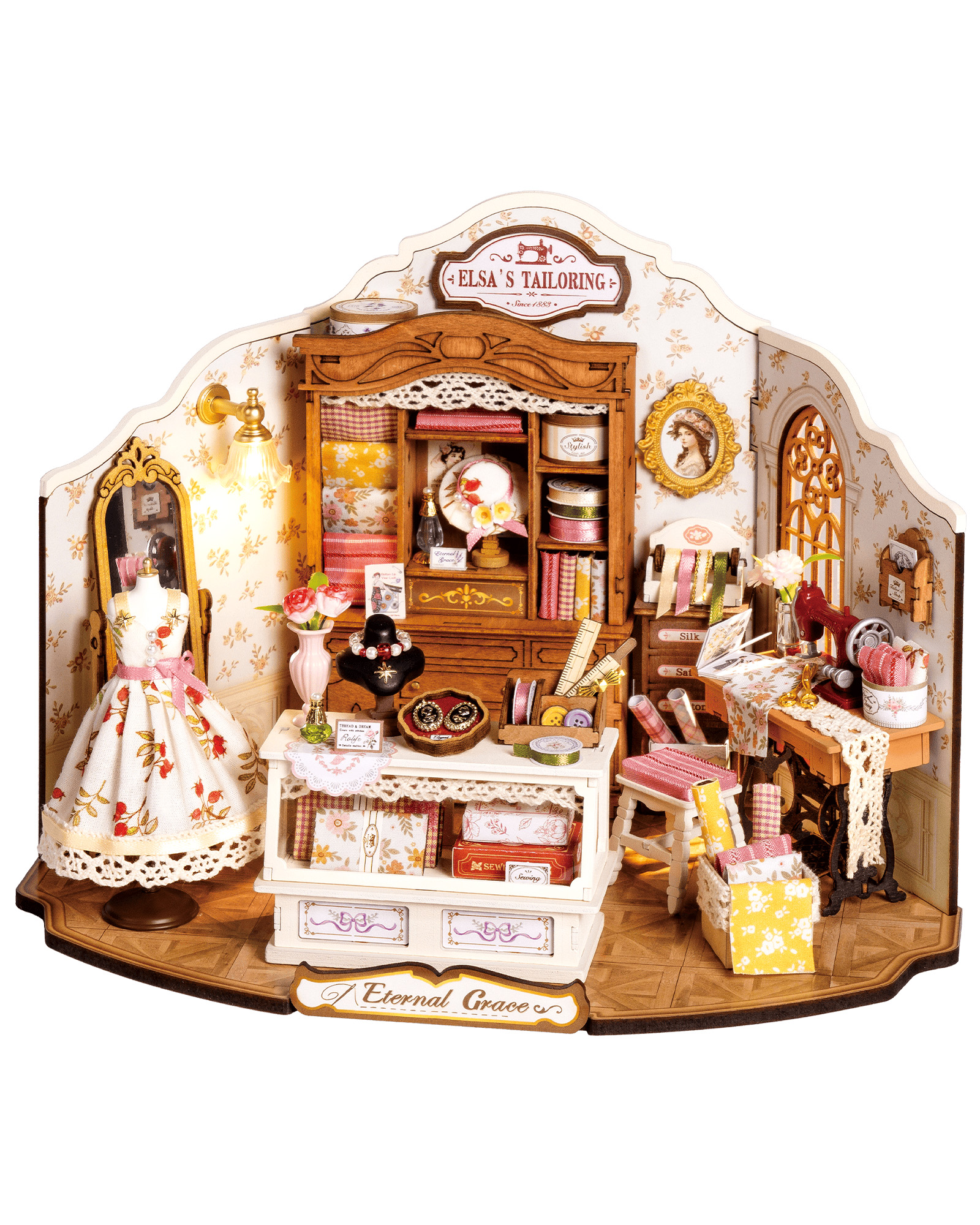 Rolife Elsa'S Tailor Shop Mini Dollhouse Set, 266 Pieces