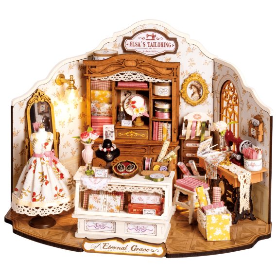 Rolife Elsa'S Tailor Shop Mini Dollhouse Set, 266 Pieces