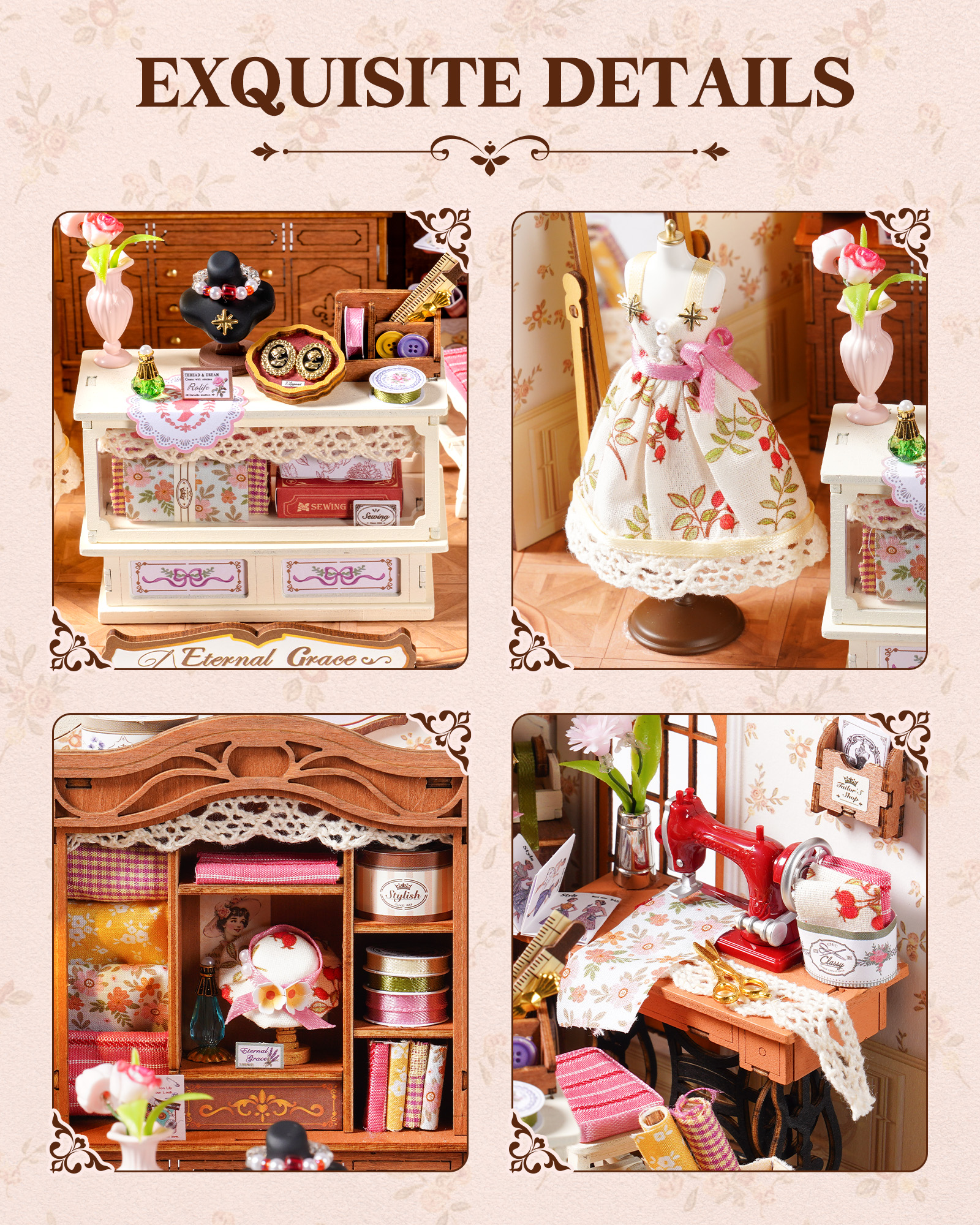 Rolife Elsa'S Tailor Shop Mini Dollhouse Set, 266 Pieces - Image 3