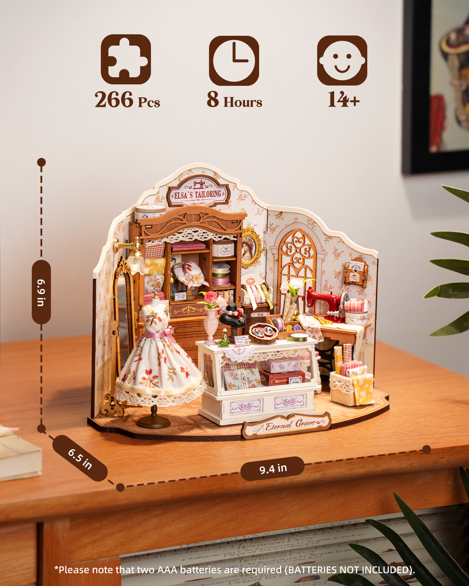 Rolife Elsa'S Tailor Shop Mini Dollhouse Set, 266 Pieces - Image 4