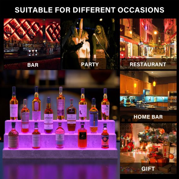 Led Lighted Liquor Bottle Display Shelf, 37 Inch Bar Disp