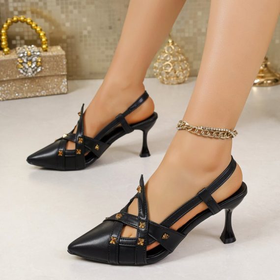 Luxury Summer Women'S Pointed Toe Rivet Thin Heels Sexy O