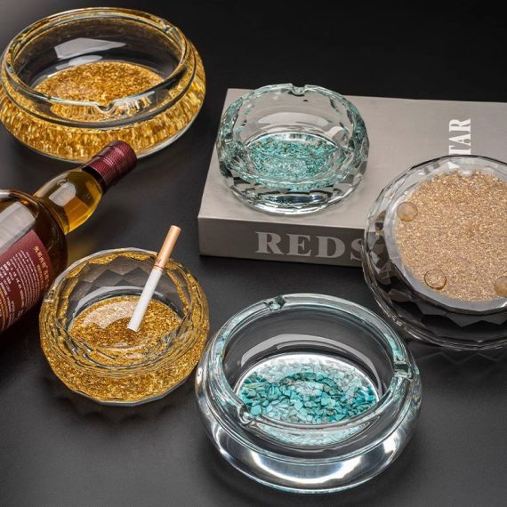 High-End Crystal Glass Ashtray for Home Living Room with Lid