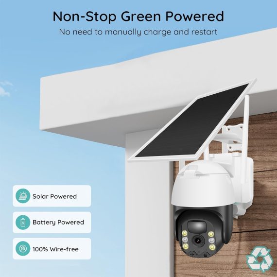 Solar Battery Powered Wireless Wifi Outdoor Pantilt Home