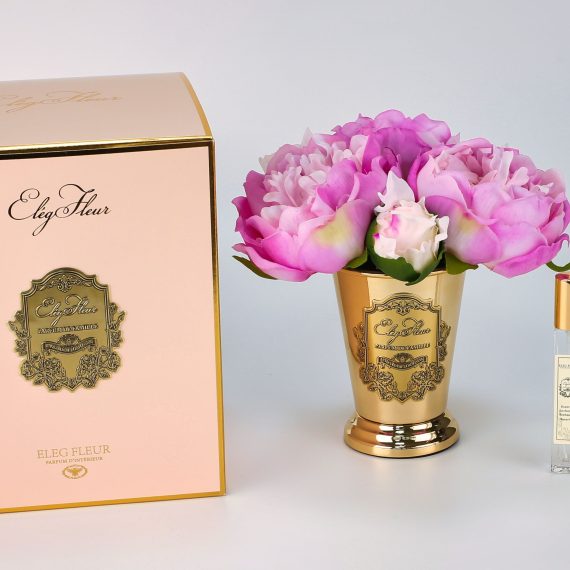 Elegant Gold-Plated Cone Vase Mixed Peony Bouquet - Light