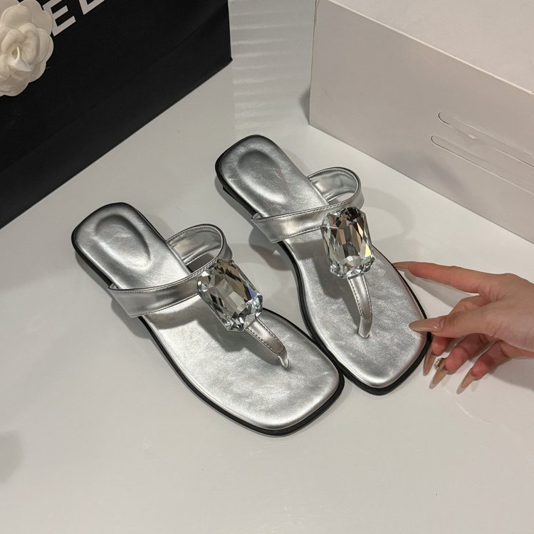 Oversized Crystal, Square Toe, Thong Sandals, French Glam - Image 5