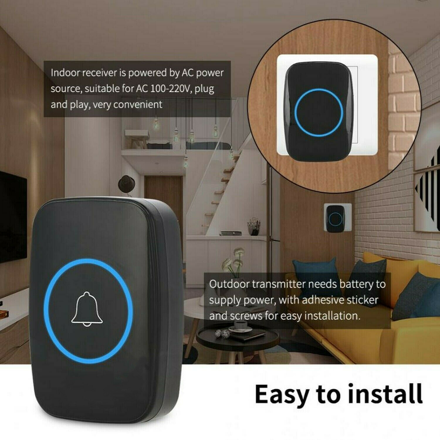 Wireless Doorbell Waterproof Range Door Bells Kit Cordles - Image 4