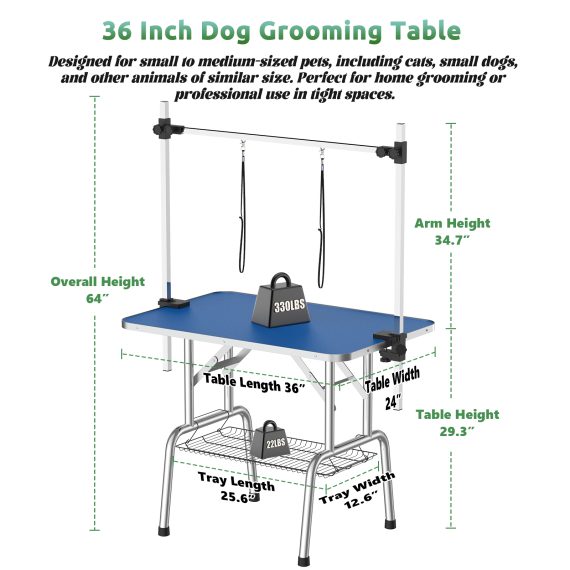 36 Inch Foldable Dog Grooming Table for Home with Adjusta