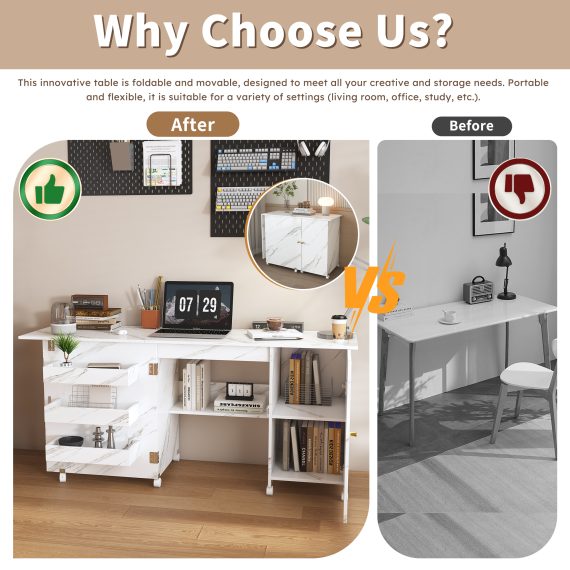 57.5 Foldable Sewing Machine Table with Locking Casters