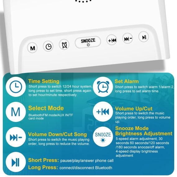 Alarm Clocks Bedside, Digital Alarm Clock Radio with Blue