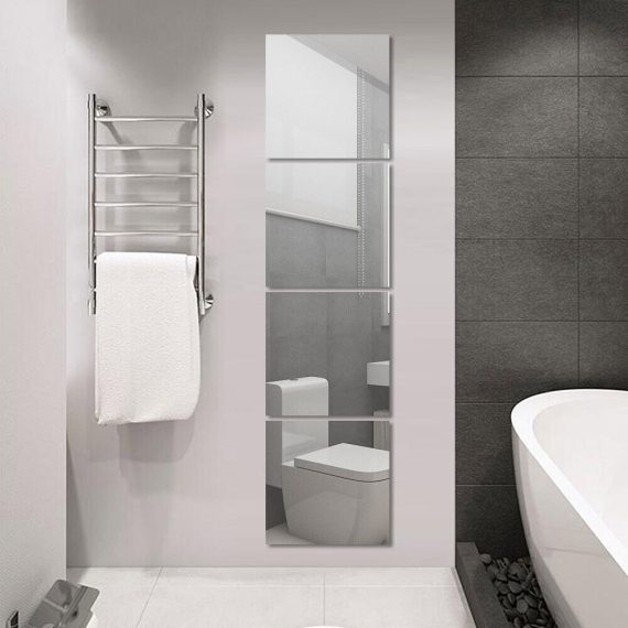 4Pcs Mirror Tiles Wall Sticker Acrylic Self Adhesive Stic
