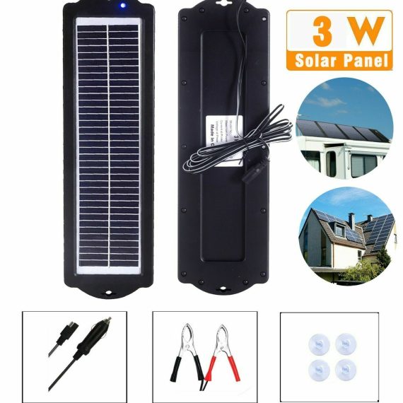 12V 3W Watt Solar Panel Kit Home Trickle Charger Battery