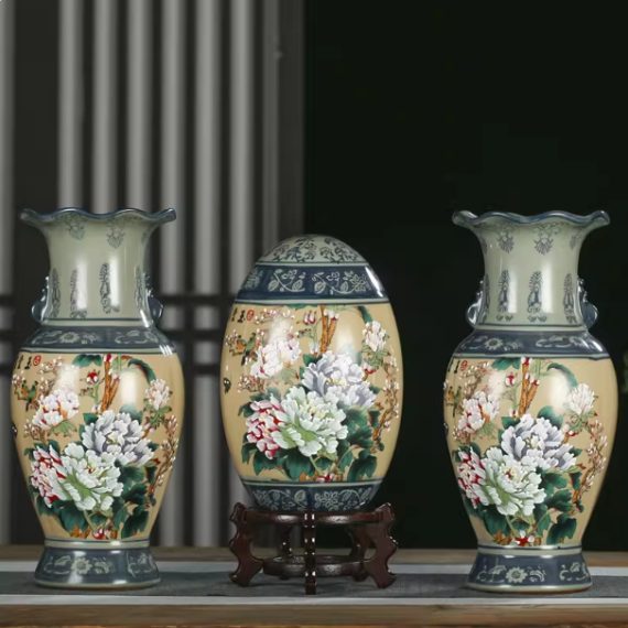 Household Ceramic Three-Piece Vase Set Living Room Decora