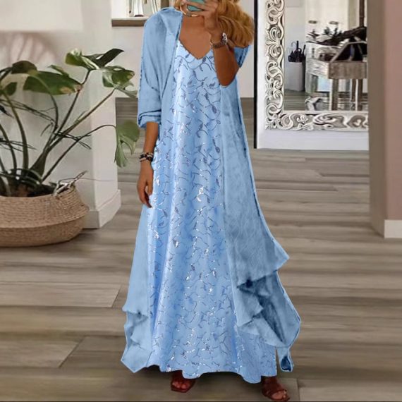 Fashionable Floral Print Slip Dress and Cardigan Two-Piec