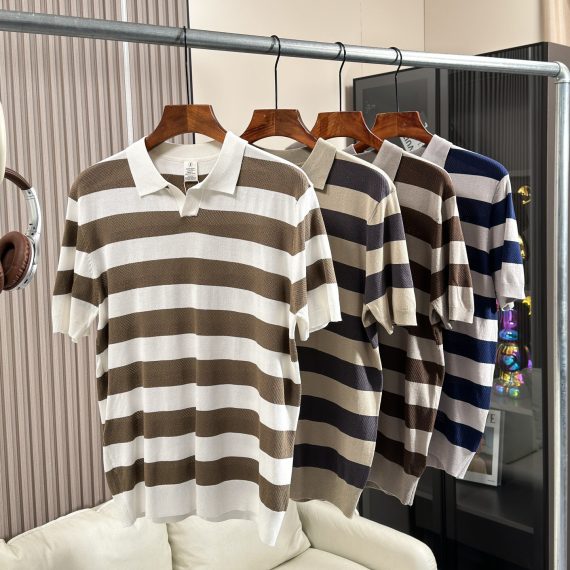 Summer Mens Light-Luxury Fashion Lapel Short-Sleeve Knitt