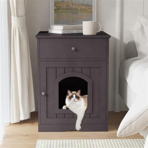 Wooden Pet House Cat Litter Box Enclosure with Drawer, Si