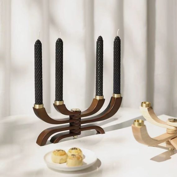 Modern Light-Luxury Metal and Solid Wood Candle Holder wi