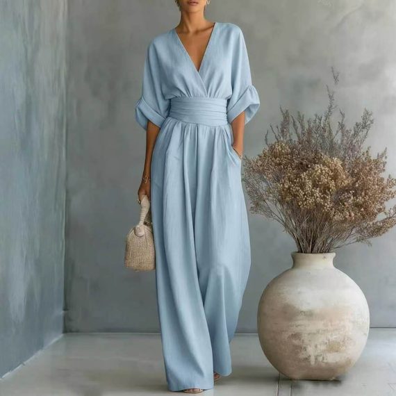 Elegant Waist-Cinching V-Neck Slimming Chic Jumpsuit