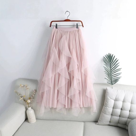 Elegant Mesh Patchwork and Calf-Length Skirt
