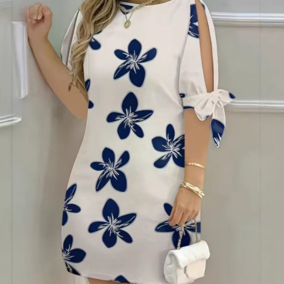 Elegant Style Floral Print Sleeveless Dress with Tie-Up