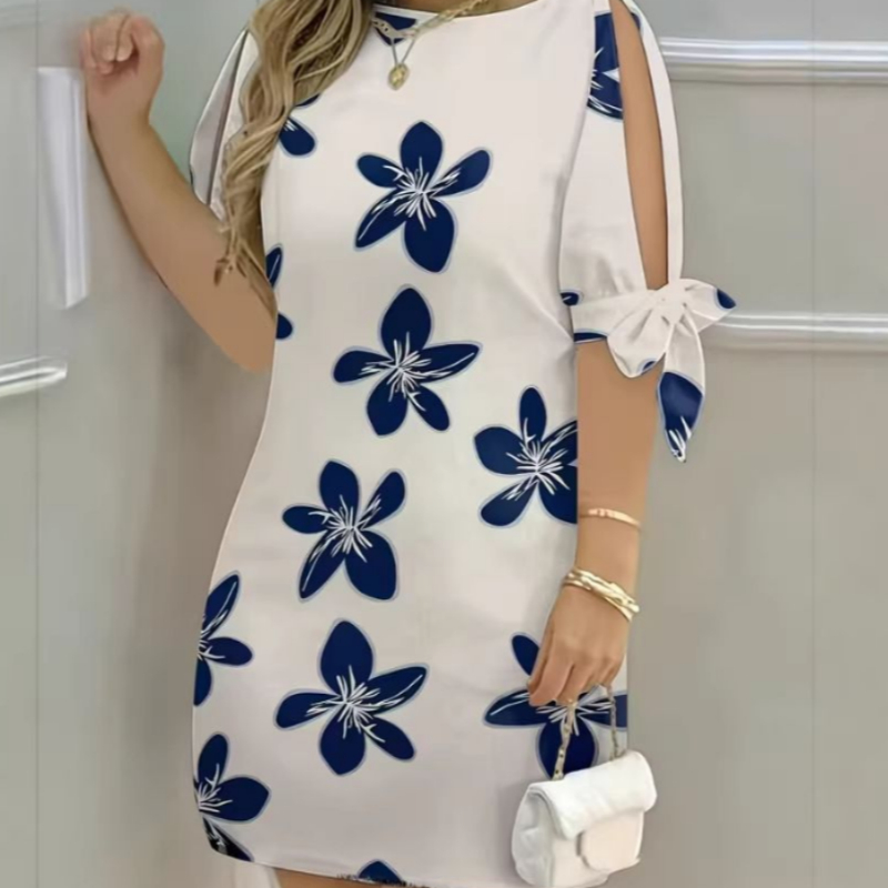 Elegant Style Floral Print Sleeveless Dress with Tie-Up