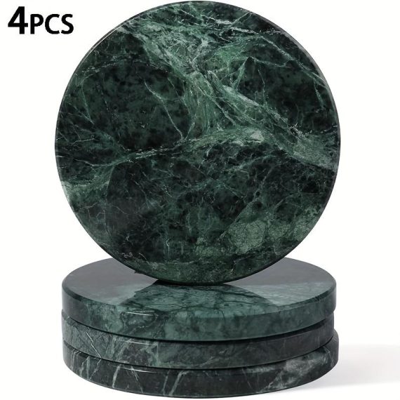 Set Of 4 Marble-Pattern Coasters Heat-Resistant, Round Ta