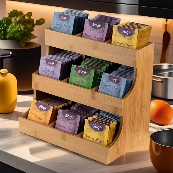 Small Wooden Tea Bag Organizer Holds 180 Tea Bags Suitabl