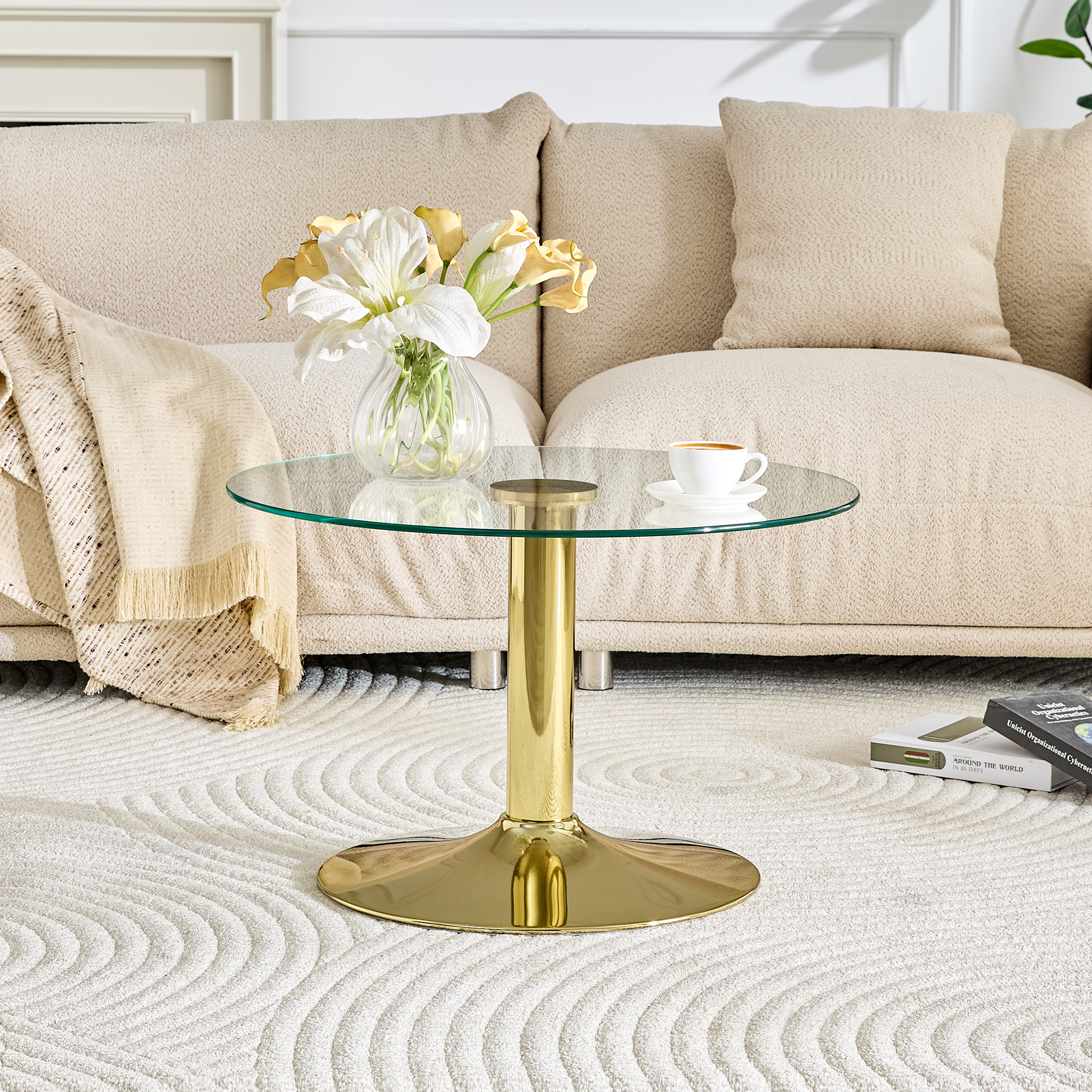 27.5-Inch Diameter Round Tempered Glass Coffee Table