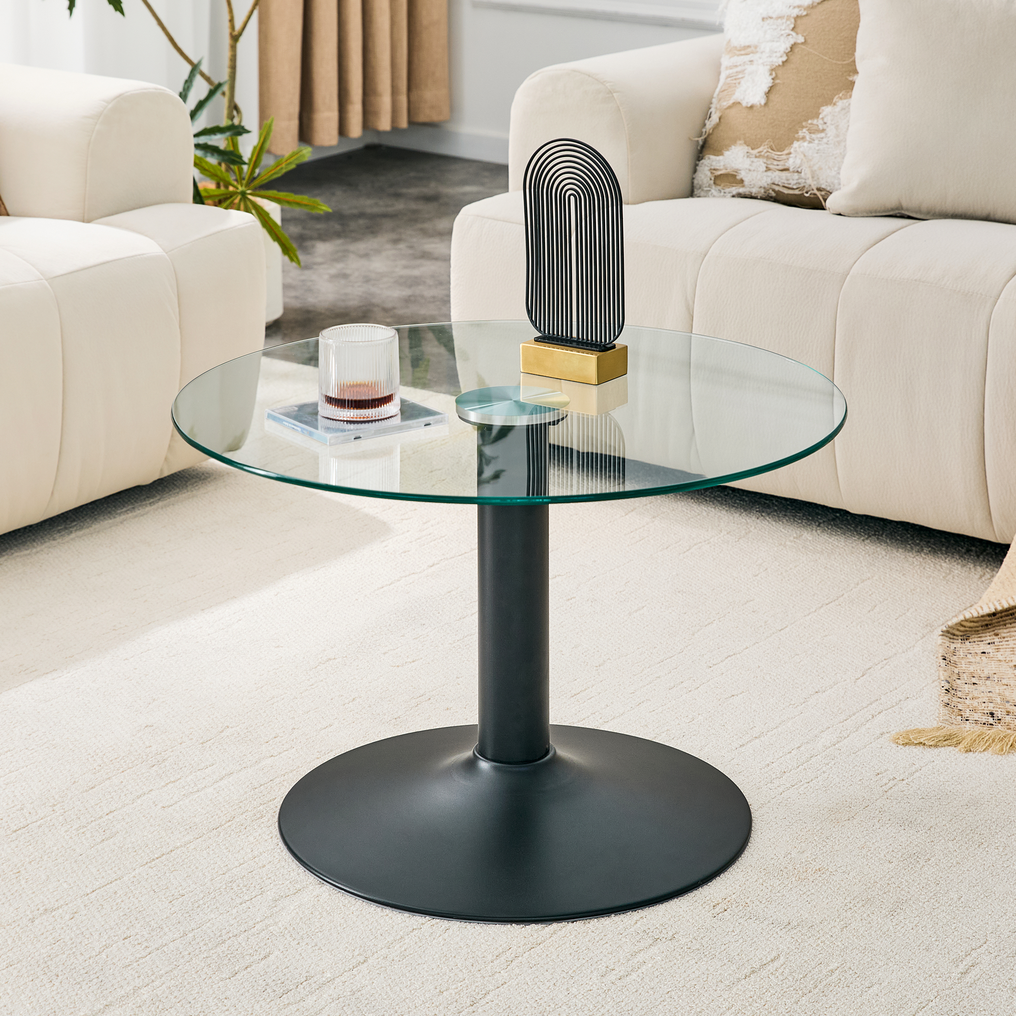 27.5-Inch Diameter Round Tempered Glass Coffee Table